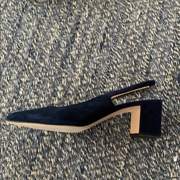 Manila Blahnik Blue Suede Sling Back Stack Heel - Picture 4 of 9